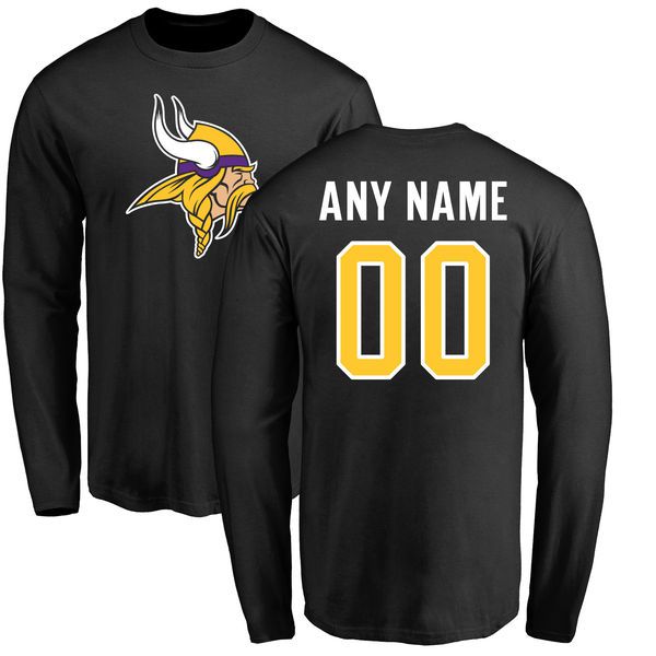 Men Minnesota Vikings NFL Pro Line Black Custom Name and Number Logo Long Sleeve T-Shirt->->Sports Accessory